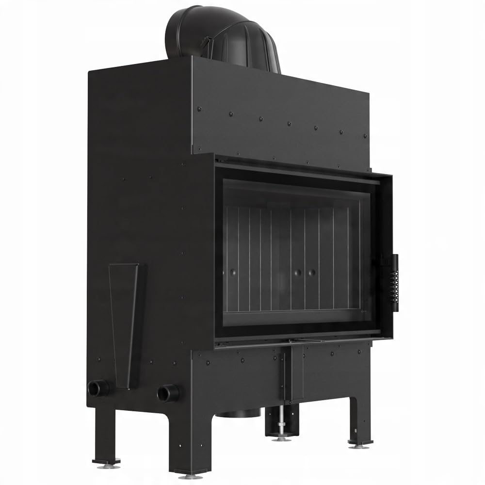 KRATKI Inserto per camino in acciaio a legna FLOKI 10 kW Ø200 frontale A+ | Acciaio nero, efficienza 83,6%, classe A+. Ecodesign, BImSchV 2; per recupero calore.; combustione efficiente; legno gamma di