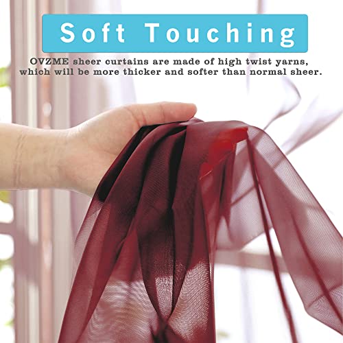 Image of OVZME Burgundy Sheer Curtains 84 inch Length 2 Panels Set, Light Filtering Sheer Privacy Curtain Drapes, Rod Pocket Window Treatments Voile Curtains for Living Room Bedroom, 42 inch W x 84 inch L