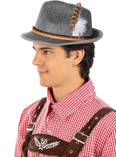 Funidelia | Sombrero de bávaro de Oktoberfest para hombre Tirolés, Bávaro, Oktoberfest, Alemania - Accesorios para adultos, accesorio para disfraz - Gris/Plateado