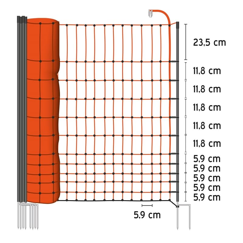 VOSS.farming Filet volaille 50m H : 112cm Orange EURONETZ 15 piquets Double Pointe clôture électrique