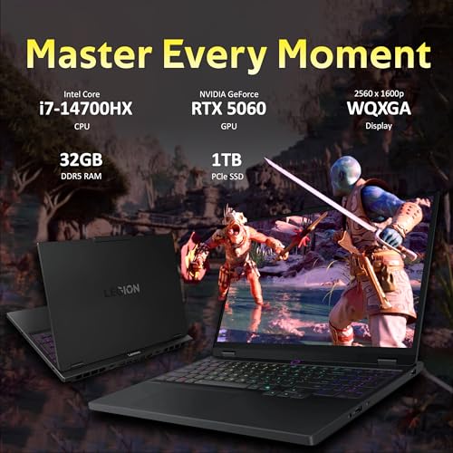 Image of Lenovo Legion 5 15.1 inch WQXGA 165Hz Gaming Laptop, Intel i7-14700HX, RTX 5060 8GB GDDR7, 32GB DDR5, 1TB SSD, 24-Zone RGB Backlit Keyboard, 5.0MP Camera, Wi-Fi 7, Win 11, Black, 512GB Docking Station Set