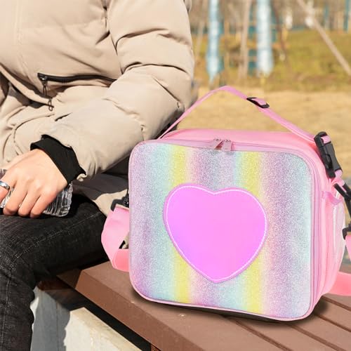 MEMOFYND 1 Pink Lunch Bag, with 1 Set of Pink Plastic Cutlery, with Insulated Lunch Compartment, Cutlery Bag, Waterproof - Image 3