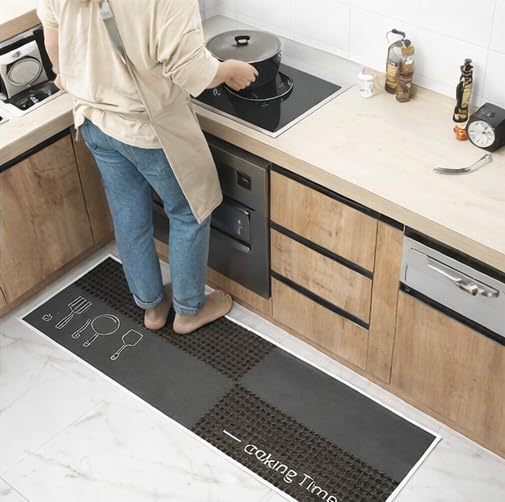 Image of HomeCloud Rectangular Kitchen Mat | Anti-Slip, Soft, Washable, Printed Designs for Floor, Kitchen & Room (6mm Thick) Pack of 2 Contain (1 Large (41 X 122 Cm) 1 Small 41 X 61 Cm) (Cooking Time)