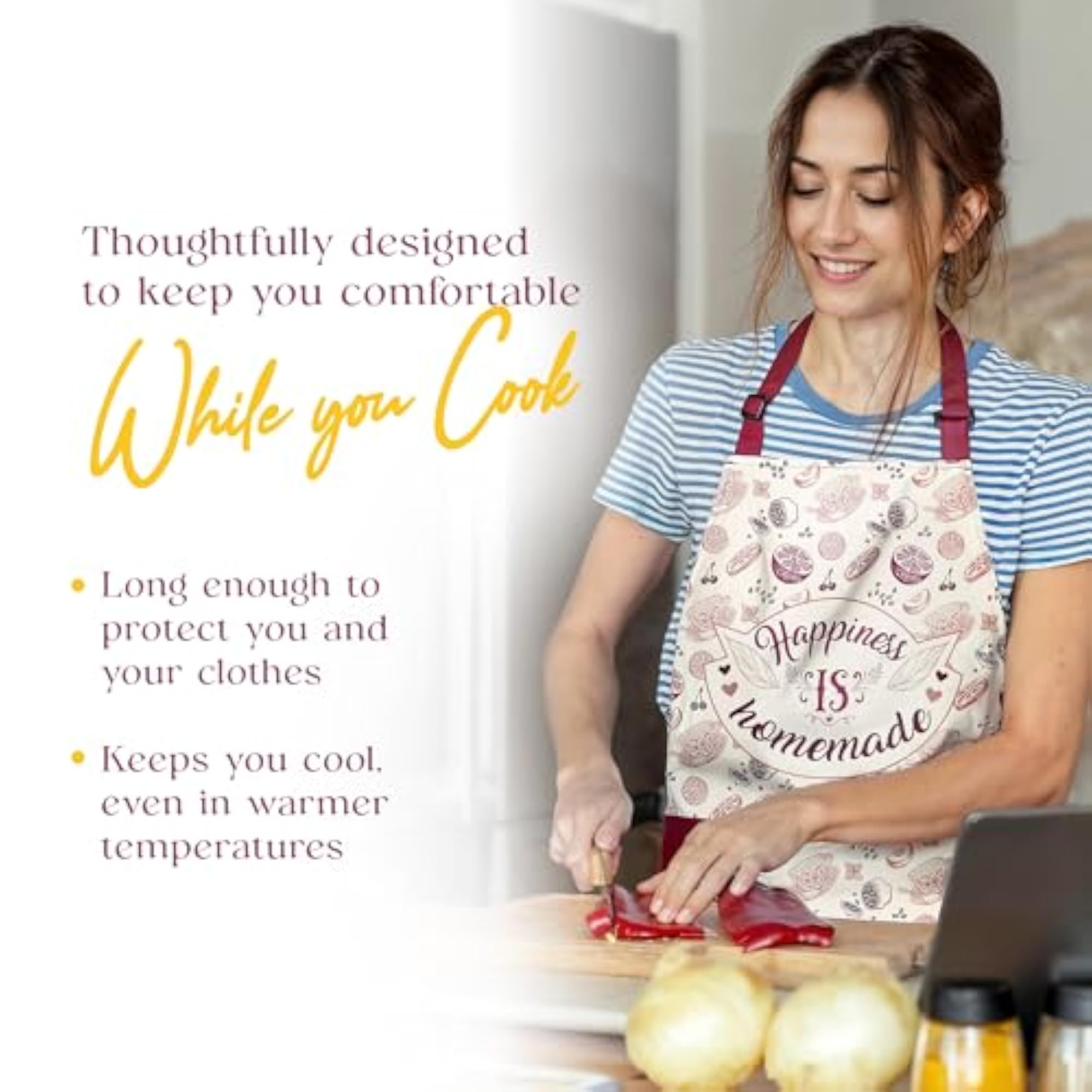 Waterproof Apron for Women with Large Pocket, Cherry Red