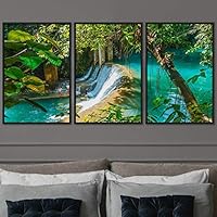 3 Piece Framed Canvas Wall Art Forest Waterfalls Canvas Prints Home Artwork Decoration for Living Room,Bedroom - 16