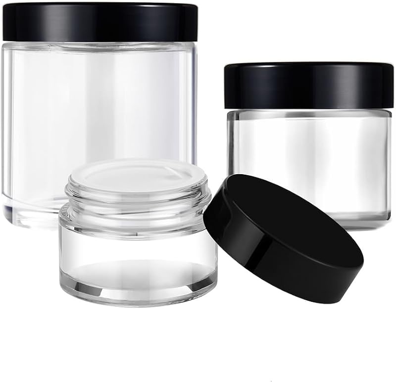 Tecohouse Frascos de Vidro Transparentes com Tampas Pretas, 3 Unidades