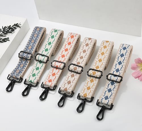 Image of Crossbody Straps for Purses Silver Hardware Purse Strap Wide Shoulder Strap Adjustable Replacement,Retro Jacquard Embroidery for Shoulder Bags, Canvas Tote Handbags