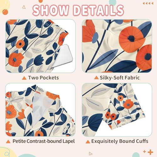 senya Blue Flower A Satin Summer Pajama Sets Silk Short Sleeve Button Down Sleepwear3