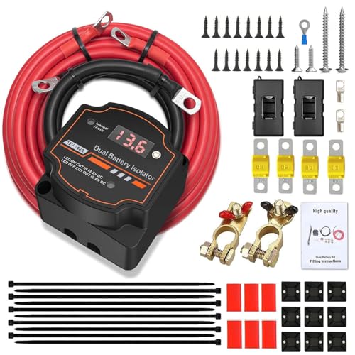 5M 12V 140 Amp Split Charge Relay Kit VSR Smart Dual Battery Isolator Battery Automatic Disconnect Switch Voltage Sensitive Relay Kit with LED Screen Display for Campervan SUV ATV RV Boat Vehicles
