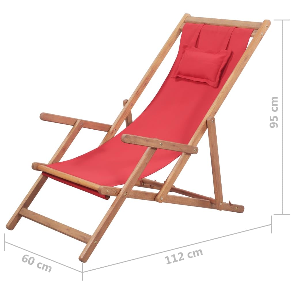 vidaXL Chaise Pliante Rouge en Tissu et Structure en Bois