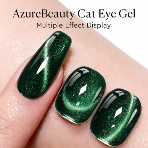 Image of AZUREBEAUTY 18ML Green Cat Eye Magnetic Gel Nail Polish | Green Glitter Gel Polish Magnetic Shimmer Effect Soak Off UV French Nail Art Design Salon DIY Manicure Gift for Women