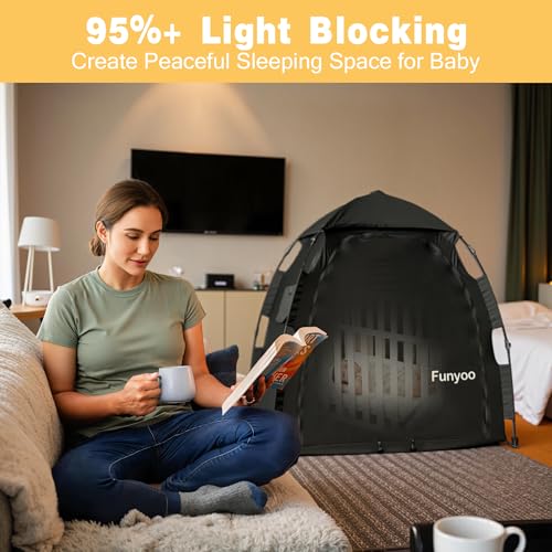 Image of Pop Up Blackout Tent for Babbies and Toddlers, One Click Setup Baby Travel Crib Tent, Blackout Cover for Pack N Play and Baby Crib