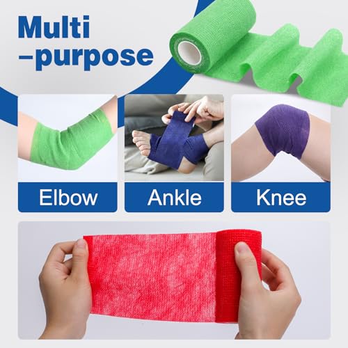 Image of AZEN 36 Pack Self Adhesive Bandage Wrap, 4 inch X 5 Yards Elastic Cohesive Bandage Wrap, Color Athletic Tape, Tattoo Grip Tape Wrap, Vet Wrap, Ankle Tape