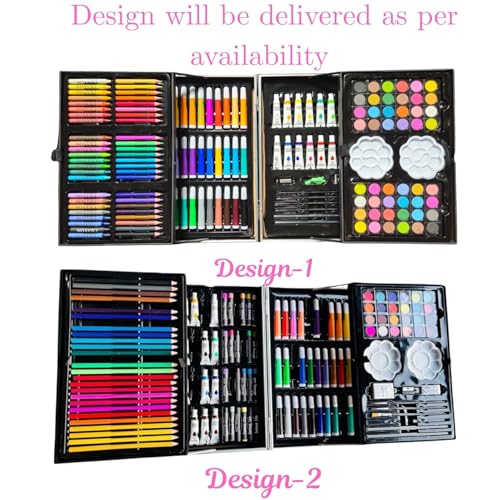 Image of TEKCOOL Art Set for Kids, 145 Pieces Drawing Kit with Colour Pencils, Oil Pastels, Paint Brushes, Unicorn Theme Art Set