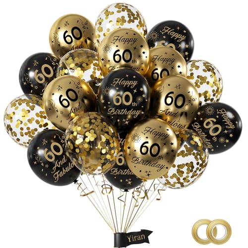 15 unidades Anos decoração de aniversário, balões de 60 anos homens mulher, ouro preto festa 60er balões de aniversário com Happy Birthday Feliz para homens e mulheres festa de aniversário 60 anos