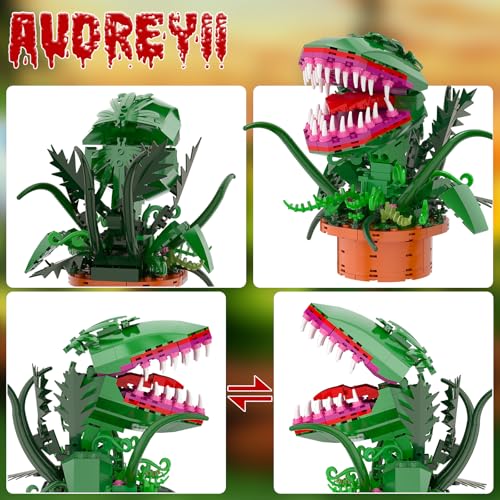 Audrey 2 Piranha Plant Building Toys Sets, Little Shop of Horrors Flowers Cannibal with Openable Mouth Building Blocks, Gift for TV Fans Halloween Christmas Kids Ages 8+2