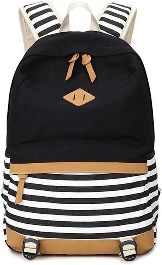 Lightweight Backpack Classical Canvas Bookbag for Men Women Daypacks Stripe Rucksack Black