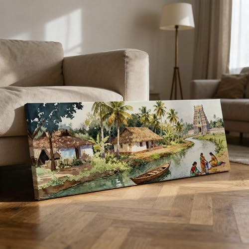 Image of SoulAbiti South India Rural Culture Unframed 36x14 inches Rolled Canvas Wall Expressionism Art UV Print Painting for Living Room, Bedroom & Office Decor Premium Gloss Vivid Fade-Resistant Print