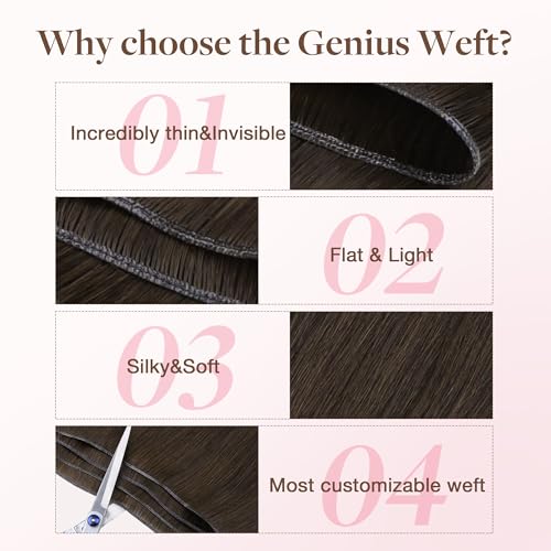 Image of GOO GOO Genius Weft Hair Extensions Human Hair, Sew In Hair Extensions Rooted Remy Weft, 1D /2C /4E Chocolate Dip Color Melt 16inch 50g, Hand Tied Weft Hair Extensions