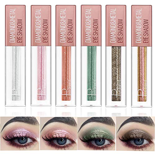 Glitter Liquid Eyeshadow, COOSA 6 Colors Metallic Shimmer Eyeliners Waterproof Lasting Sparkling Colorful Eyeliner Eye Shadow