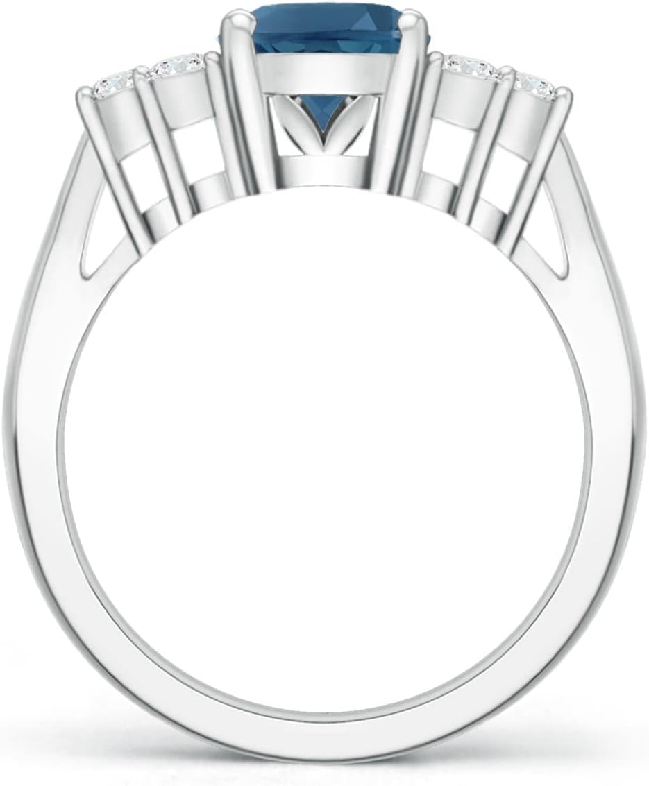 Angara Natural London Blue Topaz Ring for Women | Oval London Blue Topaz Cocktail Ring with Trio Diamonds in 14K Solid Gold/Platinum | December Birthday, Gemstone Jewellery Gift - Image 2