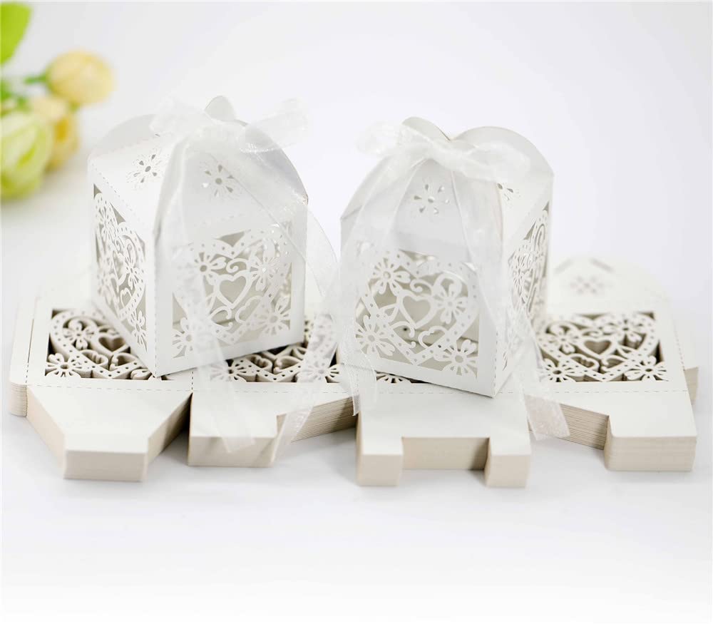 Szczęśliwe pudełko z cukierkami Pudełka na upominki weselne Papierowe pudełko na słodycze Puste pudełko upominkowe z motywem miłości na ślub panny młodej Baby Shower Christmas Party 50 szt. (Kolor: Ro