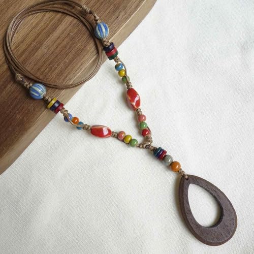 Boho Style Colorful Ceramic Bead Strand Necklace Adjustable Bohemian Jewelry Gift for Women, Fashion Clothing Matching Necklace 6