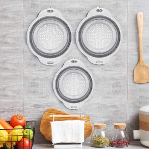 Image of Supvox 3Pcs Collapsible Colanders 3 Quart /4 Quart /5 Quart Stackable Folding Silicone Mesh Strainers Food-Grade Kitchen Food Strainers Colanders with Ears