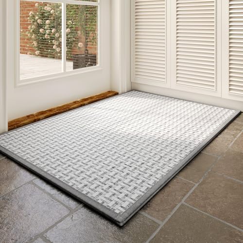 Homcomodar Dünn Fussmatte Innen 41x61cm Schmutzfangmatte Innen, Teppiche für den Eingangsbereich, Fußmatte Innen, rutschfest, Keine Faltspuren Fußmatte Haustür, Eingangsmatte, Grau