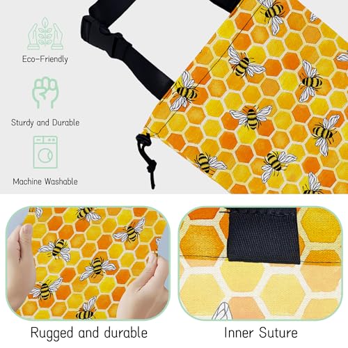 Image of Watercolor Bees Car Trash Bag,Honeycombs Hanging Drawstring Car Garbage Bag,Waterproof Canvas Car Back Seat Organizer with Adjustable Buckle,for Vehicles,SUVs,Camping,Road Trips