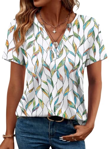 Image of WEESO Womens Tops Summer Short Sleeve V Neck Blouses Business Casual Loose Fit Tshirts Trendy Fashion Outfits