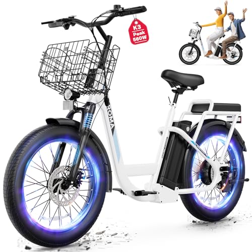 Caroma Peak 560W Electric Scooter with Seat, 20" X 3" Off-Road Tires, 190Wh Battery, 15Miles Range, 20MPH Top Speed, Adjustable Electric Scooter for Adults with Basket(White)