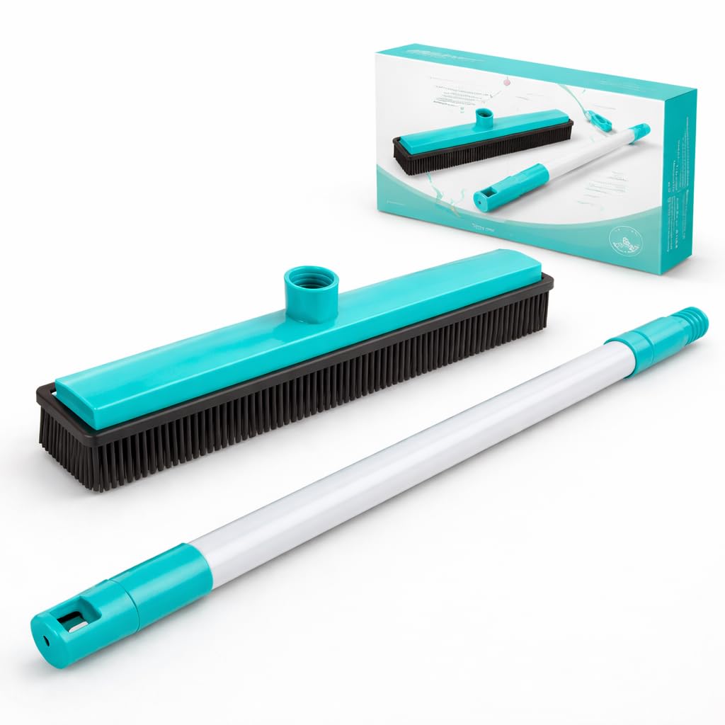Scopa in Silicone Elettrostatica COMPRESO di Manico - Cattura Polvere e Peli Animali - Setole Flessibili per Tappeti, Divani e Pavimenti - Lavabile e Igienica - Ideale per Casa e Auto