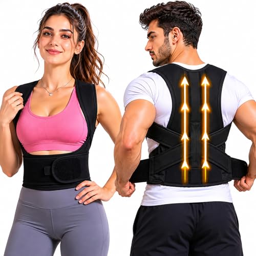 Image of PulGos Posture Corrector Belt for Men & Women | Adjustable Back Brace for Posture Correction and Spine Support | Comfortable Daily Wear for Back, Neck and Shoulder Relief | Universal Size 30-48 Inches