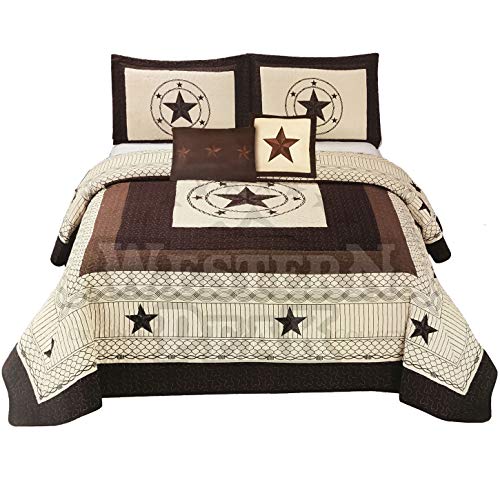 Western Collection New 5 Pieces Western Stars and Horses Cowboy Luxury Home Quilt