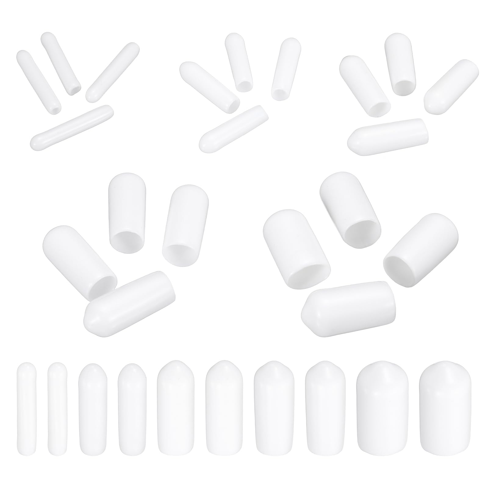 MECCANIXITY 50pcs Round End Protective Caps Rubber Cover 1/16" 1/8" 3/16" 1/4" 5/16" White Screw Protector for Screw Bolt, Plumbing Pipe
