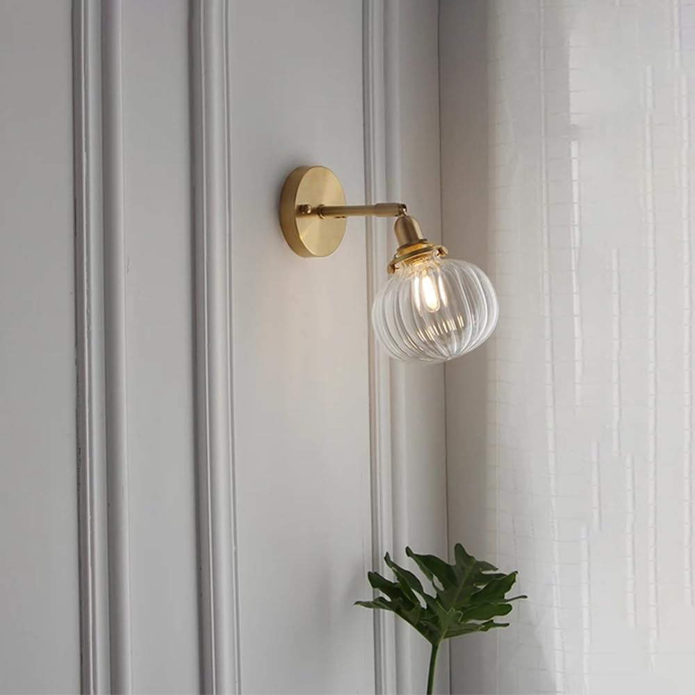 Applique da Parete retrò Industriale, luci da toeletta a 1 Luce per Bagno, Applique da Parete in Vetro Vintage in Ottone, Lampada da Parete per Interni Regolabile a 180 Gradi per Soggiorno, camer