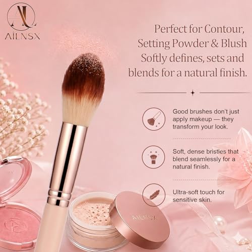 Image of Makeup Brush, Tapered Face Brush for Setting Powder, Blush, Bronzer and Highlighter, Soft Fluffy Synthetic Bristles with Pink Handle