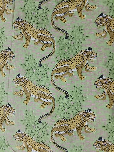 Image of Doraya Pure Cotton Dress Making Fabric Sanganeri Print Jaipuri Hand Block Printed Unstitched Dress Material for Women Blouse /Plazzo,Kurti /Lehenga Piece Womens 43 inch Inches Width (Green 1, 5 Meter)