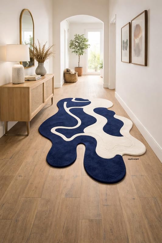 Image of Irregualr Shape Hand Tufted Carpet Pure Soft Wool Non Slip & Durable Easy to Clean Floor Area Rug Modern Design Carpet for Living Room 5X8 Feet (150x240 cm)