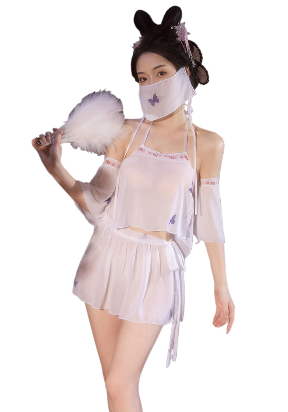 SINROYEE Women Sexy Cosplay Cheongsam Lingeries Anime Maid Dress Halloween Egyptian or Chinaese Classical Cosplay Cat Outfit (18)