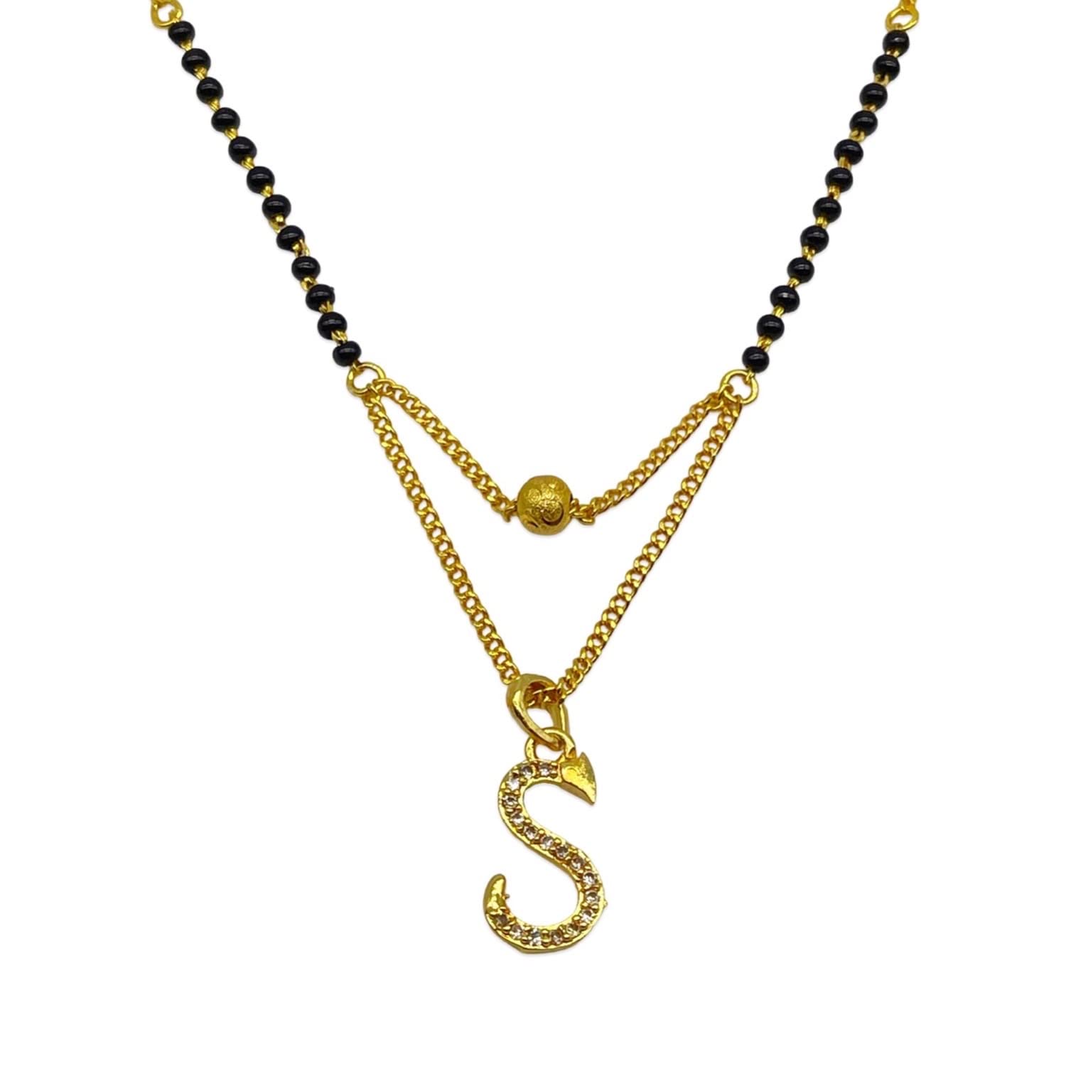 S letter mangalsutra Short Mangalsutra Designs Stylish New pendant alphabet gold name mangalsutra design/ naam wale mangalsutra/ personalised wife husband couple name mangalsutra design (20 inches)-image-25