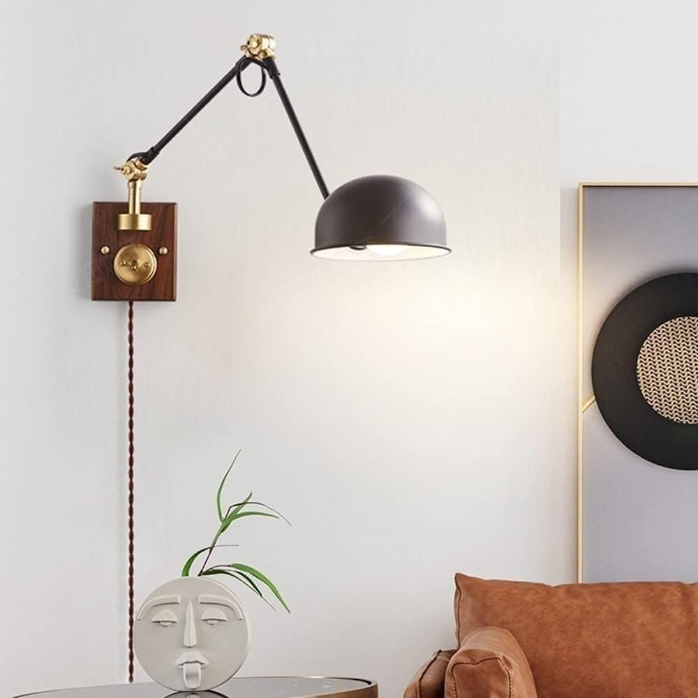 Lampada da Parete Industriale in Noce - Applique Girevole Regolabile con Interruttore a bilanciere per Camera da Letto e Arredamento in Stile Rustico