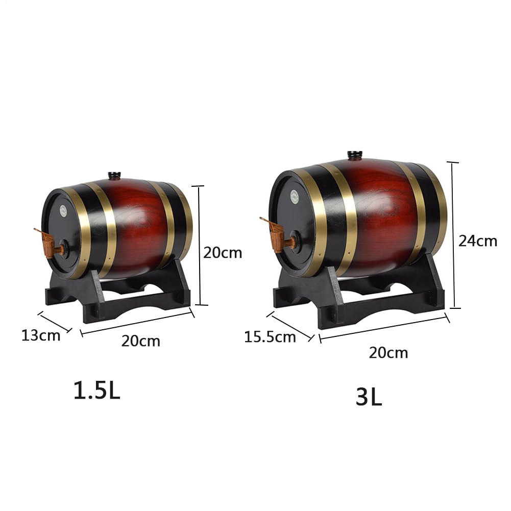 Barril de envejecimiento de roble | Dispensador de barril de roble con grifo de madera y base de barril, barril de roble | Barril de vino de pino de roble para bodegas de vino de 1,5 L y 3 L (cartón)