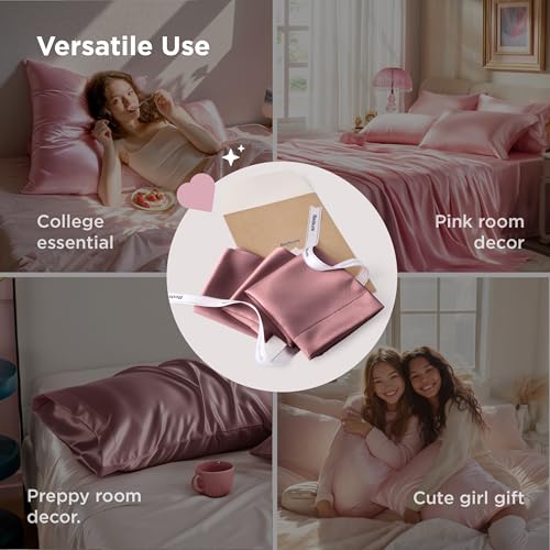 Image of Bedsure King Size Satin Pillowcase Set of 2 - Nostalgia Rose Silky Pillow Cases for Hair and Skin with Envelope Closure, Similar to Silk Pillow Cases, Gifts for Women Men, 20x36 Inches, 2pcs