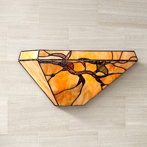 Image of Robert Louis Tiffany Budding Branch Tiffany Style Wall Light Sconces Set of 2 Copper Amber Art Glass Hardwired 14 inch Fixture for Cottage Core Bedroom Bathroom Vanity Living Family Room Home Hallway