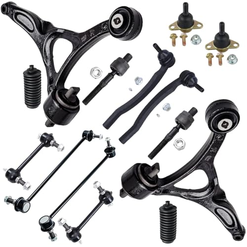Image of Detroit Axle - Front End 14pc Suspension Kit for 2003-2014 Volvo XC90, 2 Lower Control Arms, 2 Lower Ball Joints, 4 Inner & Outer Tie Rods, 4 Front Rear Sway Bar Links, 2 Boots, Replacement