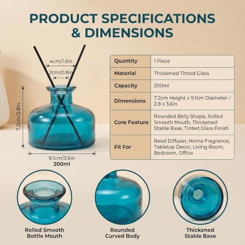 Botella Difusora de Vidrio para Aromaterapia 200ml Azul miniatura 4