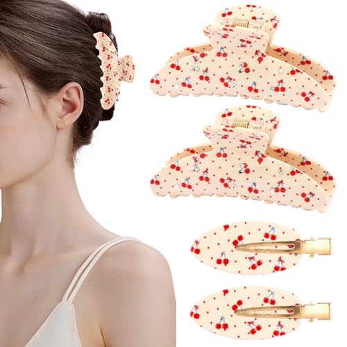 Image of 4Pcs Cherry Claw Clips for Women, Cute Unique Fruit Hair Clips whit Rhinestone for Cherry-Themed Gifts Hair Accessories
