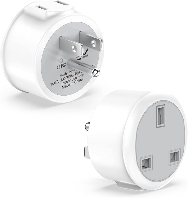 UK to US Plug Adaptor 2 Pack, Grounded USA Travel Adapter Type B US/UK to USA Plug Adapter, American Plug Adapter UK to US, US Adapter Travel from UK to American, Canada, Thailand, Mexico and More